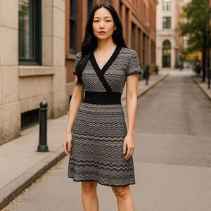 BCBG MAXAZRIA Black and Gray Marled Dress Size Large